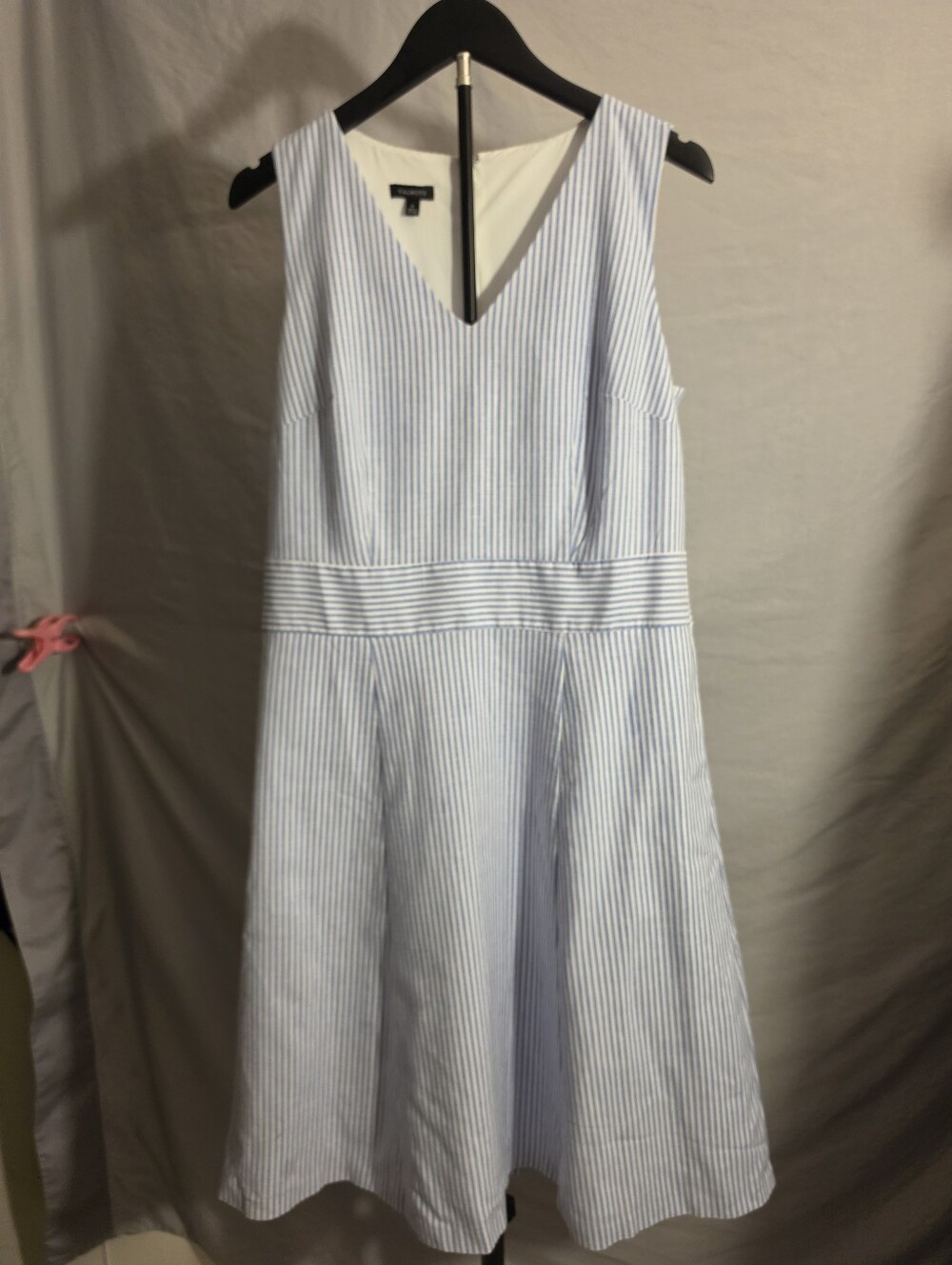 Talbots Light Blue and White Striped V-Neck A-Line Dress